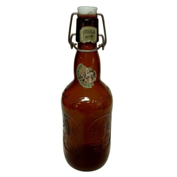 Vintage Grolsch Brown Glass Beer Bottle Porcelain Swing Top Rustic Bar Decor - Picture 3 of 11